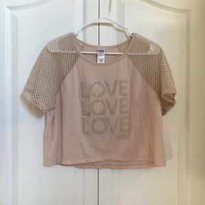 Victoria Secret Sport Mesh Crop Gym Activewear Workout Tee LOVE  Small Tan Beige